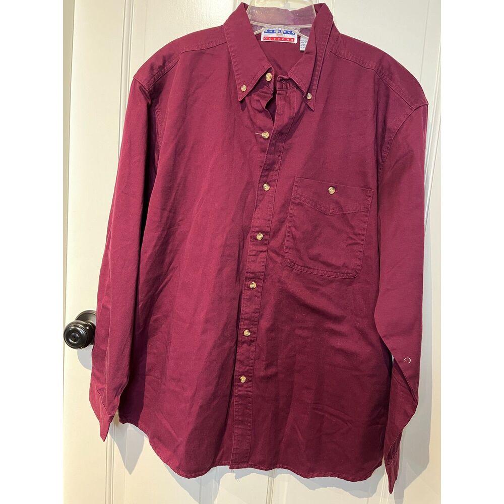 Vintage American Cottons Men’s Medium Burgundy 100% Cotton Button Down Shirt